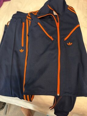 adidas Navy Jacket and Pants with Orange Accents